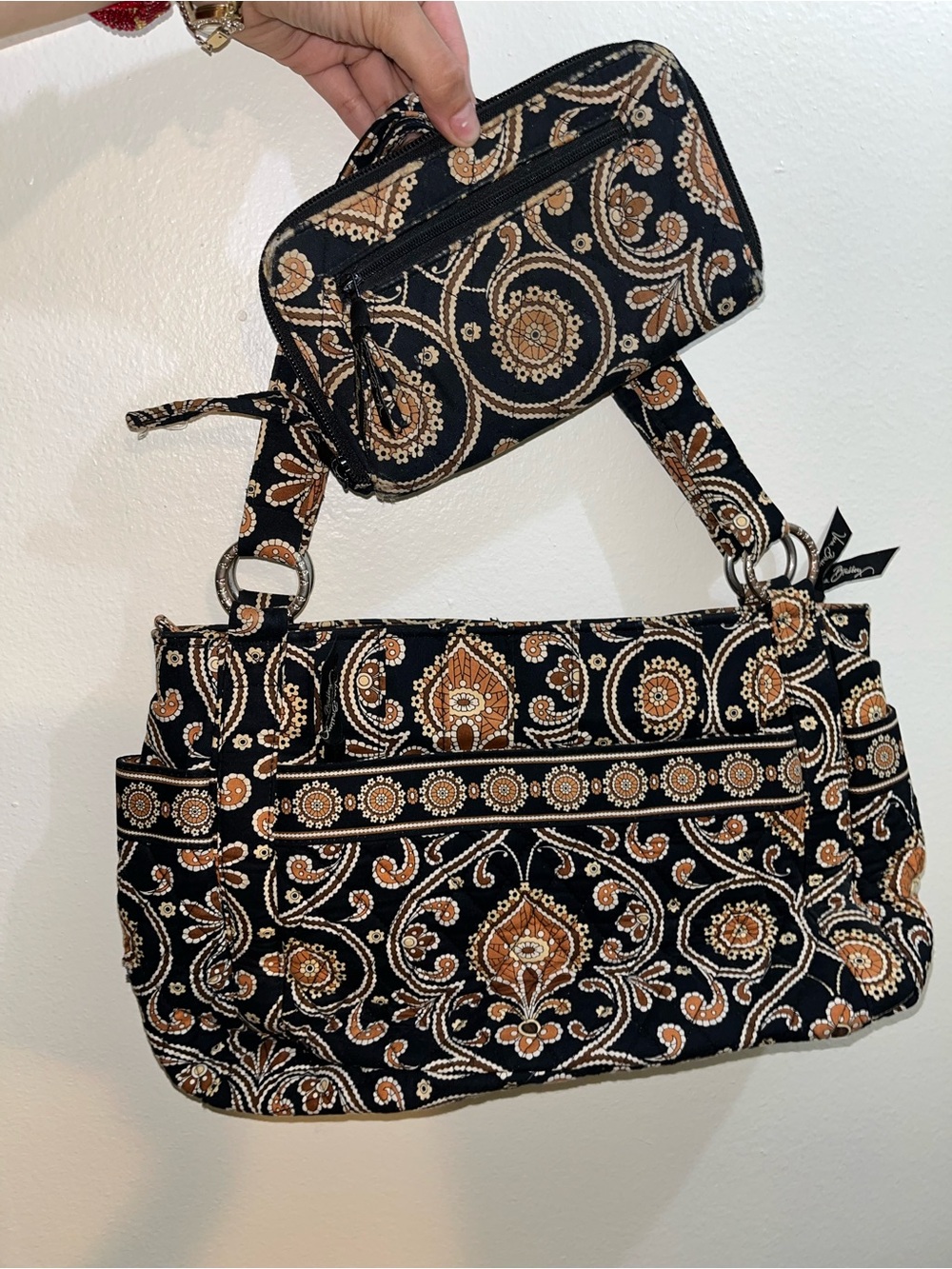 Vera Bradley Java  Retired Shoulder Tote Bag & Matching Zip Wallet Set Paisley